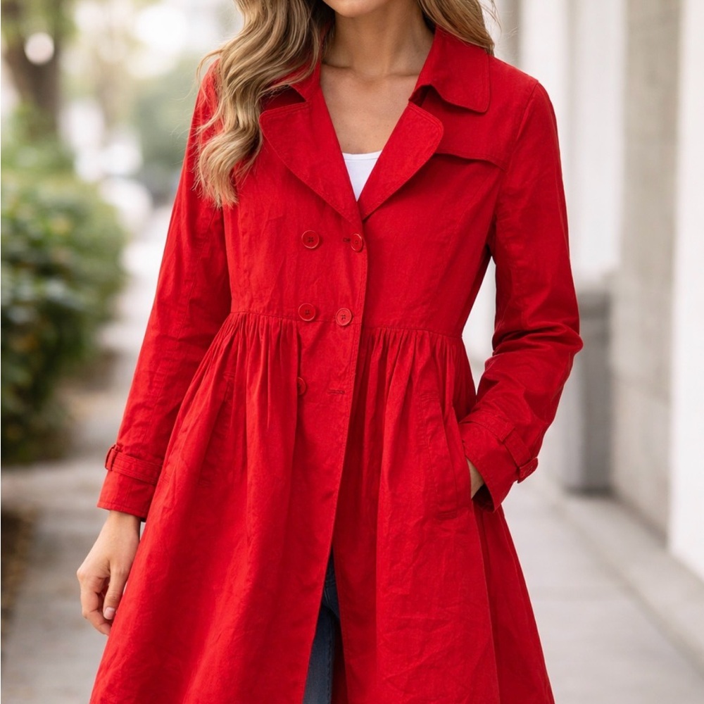J. Peterman Vibrant Red Trench Coat